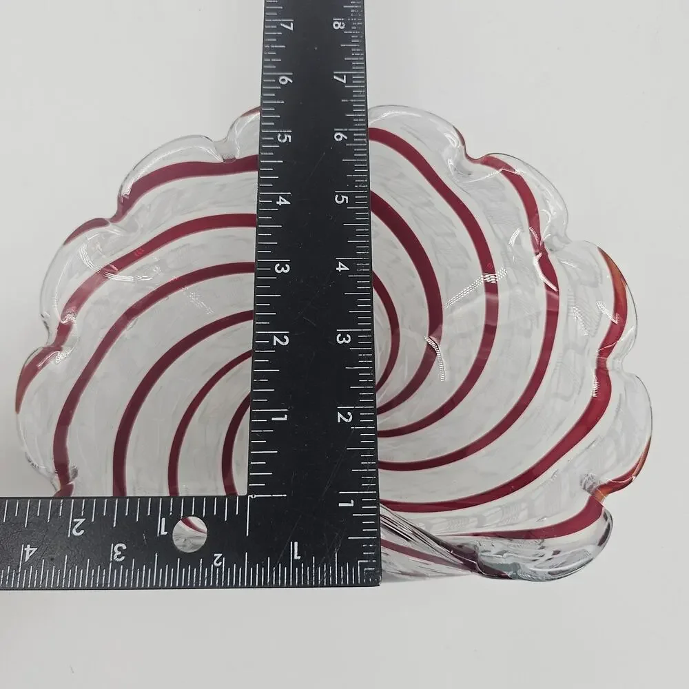 MCM Murano art glass bowl HEAVY Latticino Zanfirico Swirl centerpiece Pink White